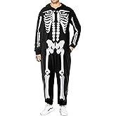 CYCLAMEN Halloween Costume for Adults Couples Skeleton Pumpkin Onesie Jumpsuit Pajamas with Hood Women Men Family