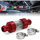 3/4" Inline Heater Core Coolant Filter, Stainless Steel, Cleanable, Red | Clear Glass Housing, Aluminum Fittings, Helps Filter Coolant Debris, Easy Installation for 3/4" Heater Core Hose