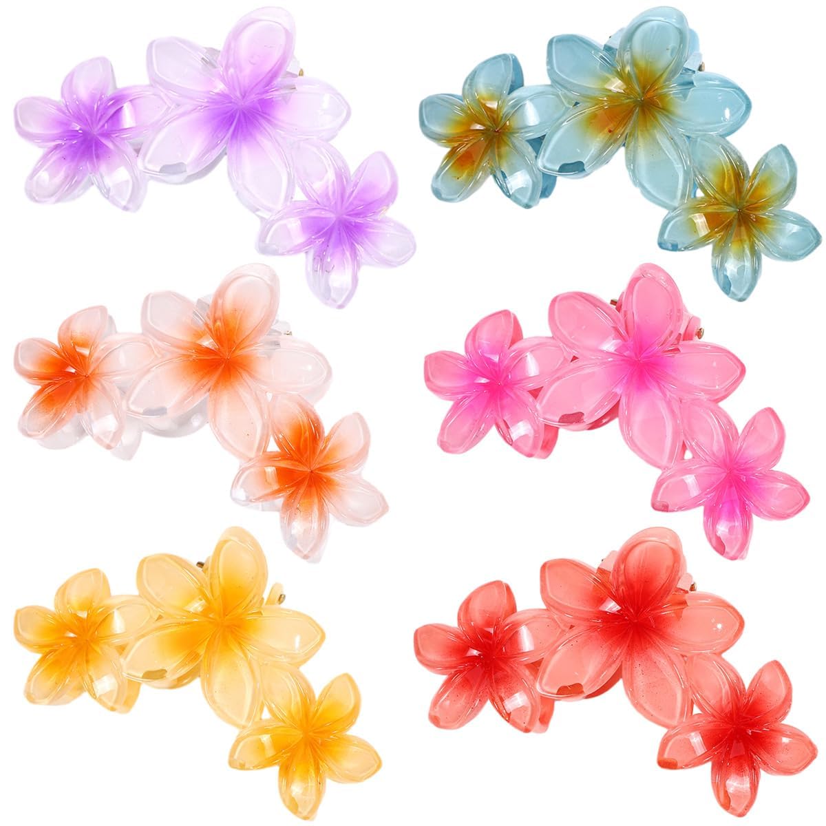 Proamate 6 PCS Flower Hair Clips Cute Claw Clips Large Hair Clips, Hawaiian Plumeria FLower Claw Clips for Thick Hair Non-Slip Strong Hold Flora Clips Hair Accessories for Women Girls (B# 6 PCS) — image 1