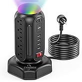 Multiple Outlets Surge Protector, PD 30W Fast Charging Power Strip Tower with RGB Night Light, 15 AC Outlets Power Tower, 2 T