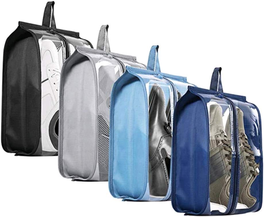 Shoe Bags for Travel - Tinbrot Zipper Storage Organizer Bag Transparent Waterproof Tote Pouch for Men & Women (4 PCS)
