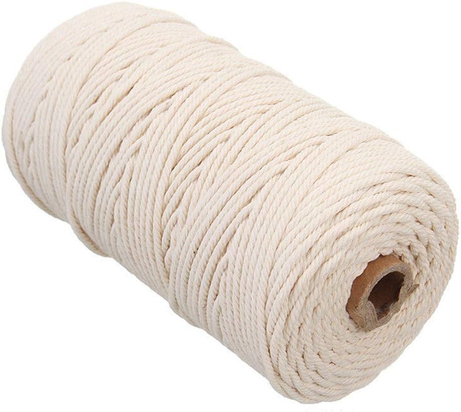 Natural Handmade Cotton Cord Macrame Yarn Rope DIY Wall Hanging Plant Hanger Craft String Knitting,Curtain Cotton Twisted Cord Rope Crafts Macrame Artisan for Washing Line(3x200m,Beige)
