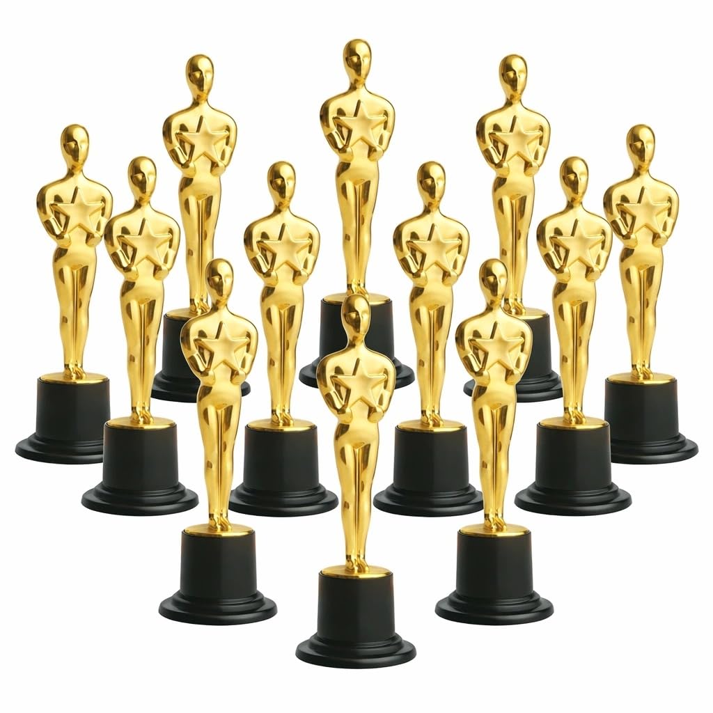 Toyvian 12Pcs Gold Award Trophies - 6.1 inch Plastic Trophy Awards Winner Statue Set Mini Trophies for Party Celebrations Ceremony Appreciation Sport Drama Competitions Acting Classes Dance