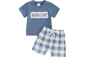 NZNDSHD Baby Boy Summer Clothes Daddys/Mamas Boy Matching Outfit Short Sleeve Embroidery T-shirt Plaid Toddler Shorts Set