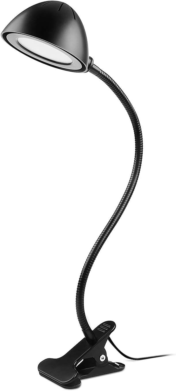 Lelife Clip On Lamp Reading Lamp,Sturdy Gooseneck,2 Brightness Level,5W,Perfect LED Desk Lamp for Reading,Could Be Powered by USB Or Power Bank(Adapter Included) Warm White Light