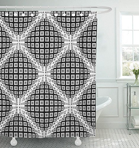 Emvency Shower Curtain 66"x72" Polyester Fabric Abstraction Design Monochrome Warped Diamond Pattern Abstract Convex No Gradient Waterproof Adjustable Hook