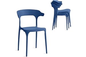 Xdeco Modern Stackable Dining Chair Set, No Assembly, Plastic Chair, Patio Chair, Suitable for Indoor and Outdoor Cafes and Restaurants, Set of 4 (Cobalt Blue)