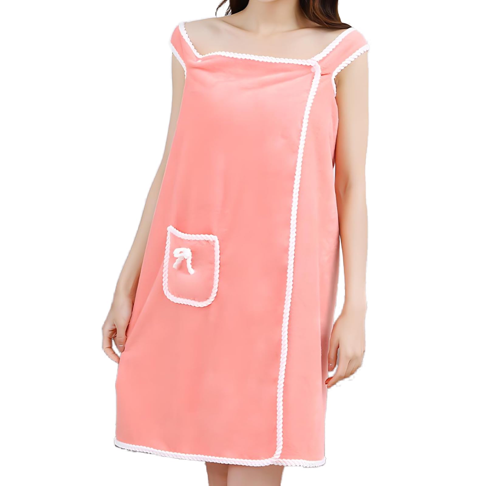 JYJLLM With pockets Bathrobe Bath Towel Wrap Womens Wearable Bath Towel Bathtub Shower Dress Absorbent Bathing Skirt for Sauna Spa Shower，bath towels，Suitable for home, swimming, beach (Pink)