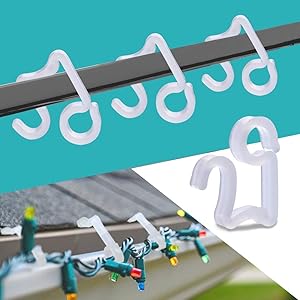 BYYL Christmas Light Hooks Christmas Mini Gutter Hang Hooks Weatherproof Plastic Clip Hooks for Festival Decoration Outside String Lights (100) (Large)