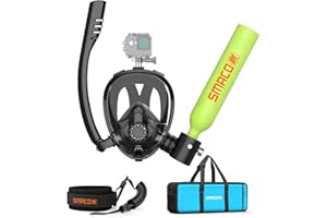 SMACO Mini Scuba Tank with Full Face Mask 0.5L Diving Tank Provide up to 10 Minutes Underwater Breath Support 30ft of Diving Depth, Portbale Pony Bottle with Hand Pump for Shallow Water Diving