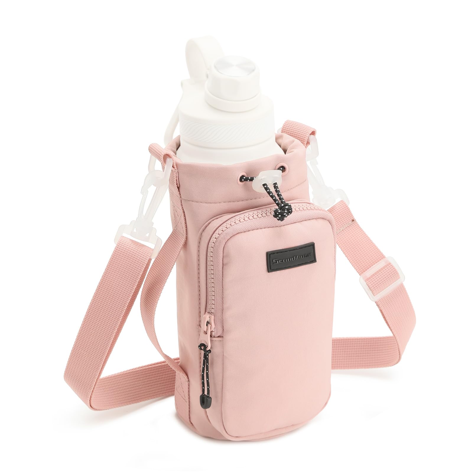 Azarxis Water Bottle Holder with Strap and Multifunctional Front Pocket for Hiking, Camping, Out Sports (Pink)