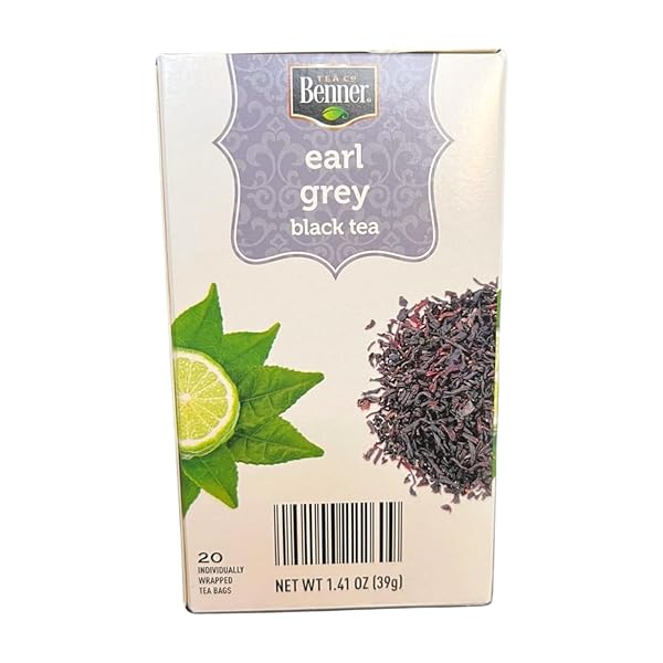 EARL GREY BLACK TEA BAGS BY BENNER, 20 COUNT, 1.41 OZ, INDIVIDUALLY WRAPPED