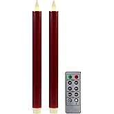 CozierGlow Flameless Taper Candles Flickering with Remote and Timer, 3D Moving Flame Taper Candle Battery Operated to 400 Hours, 9 Inch Window Candles, (Burgundy)