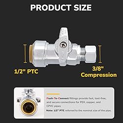 JUWO 1/2" x 3/8" OD Compression Straight Stop Valve