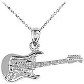 925 Sterling Silver Music Charm Electric Guitar Pendant Necklace