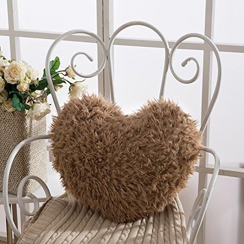 UREEN Super Soft Long Shaggy Chic Fuzzy Fur Faux Fur Warm Elegant Cozy Microfiber Throw Pillow Cover (18" x 18") Coffee Heart Shape
