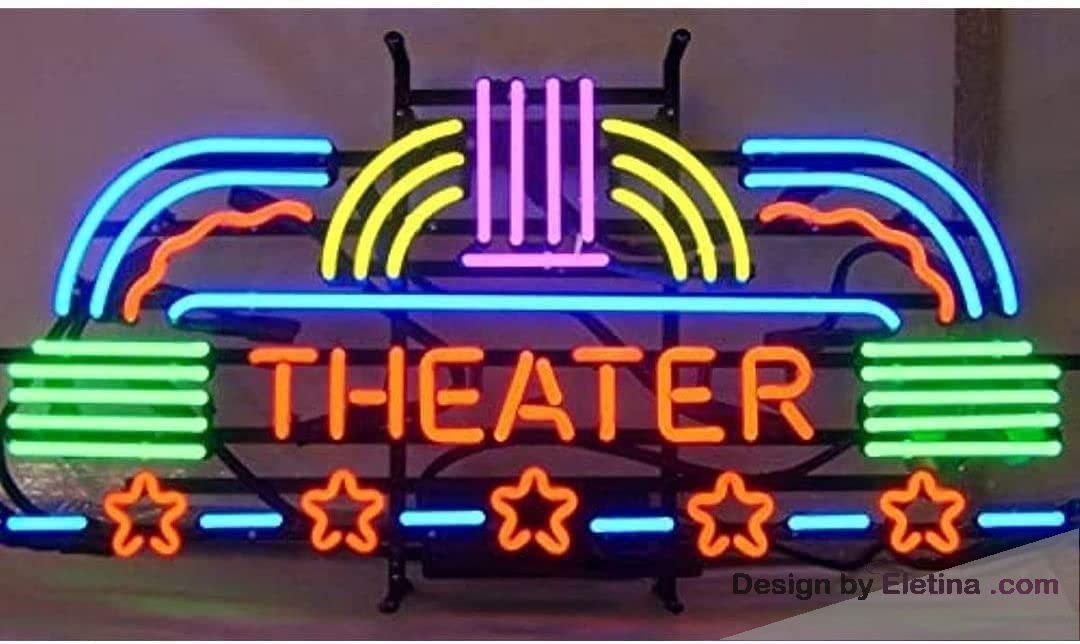 Photo 1 of Neon Signs Bar Theater Glass Neon Signs Theater Sign for Office Hotel Wedding Birthday Party Man Cave Neon Light Art Wall Lights 24 X 20 - Inches