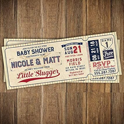 baseball ticket baby shower invitations