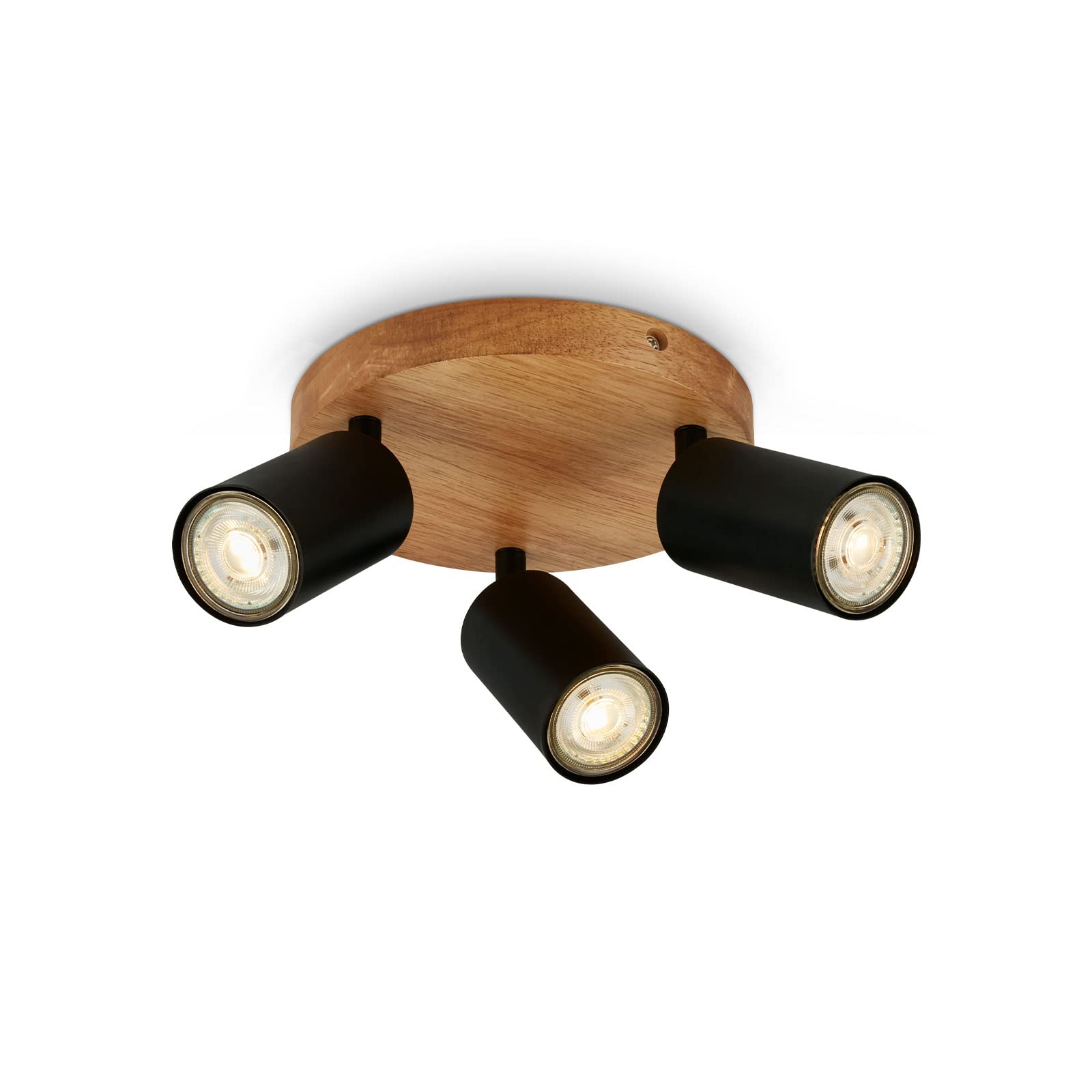 BRILONER - Vintage Adjustable spot Light Ceiling lamp, Wooden Base, GU10 Fitting, max. 9 watts, Ceiling Light, Living Room lamp, Bedroom lamp, Kitchen, Ceiling Spotlight, 19x8.5 cm, Black