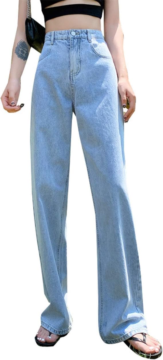 Amazon ダメージ加工 9分丈 ジーンズ レディース ゆったり ワイドパンツ デニム 大きいサイズ ハイウエスト デニムワイドパンツ 美尻 脚長 カジュアル おしゃれ 通勤 普段着 お出掛け ストレートパンツ ロングパンツ ジーンズ 通販