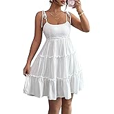 MakeMeChic Women's Summer Mini Dress Spaghetti Strap Sundress Boho Beach Wedding Guest Dresses