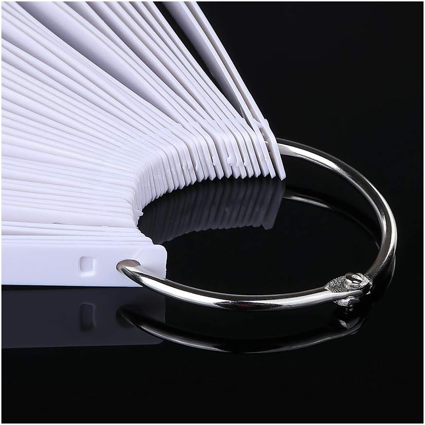 White 50PCS Display Nail Art Key Ring Wheel Fan Polish Practice Color Pop Tip Starter Stocks Colour Chart Guide Template Display Shape for Nail Salon and Beginners - Image 4