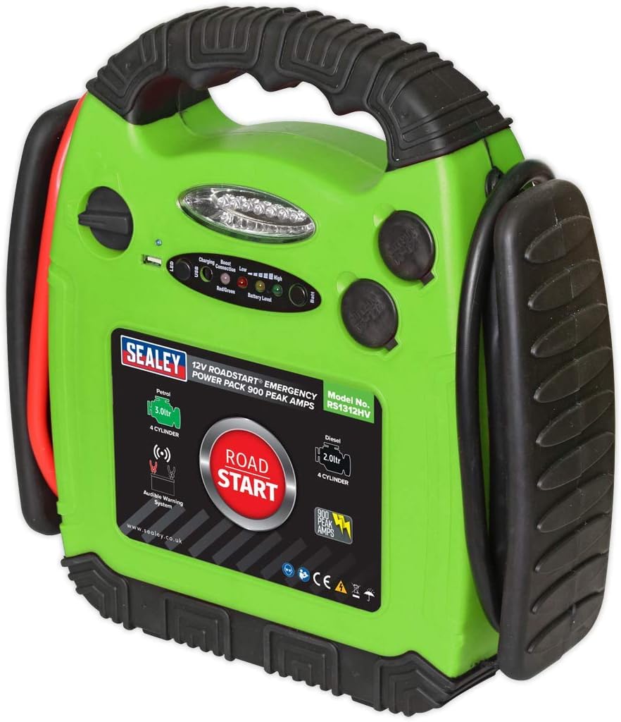 Sealey Rs1312Hv Roadstart Emergency Power Pack 12V 900 Peak Amps Hi-Vis Green - Image 3