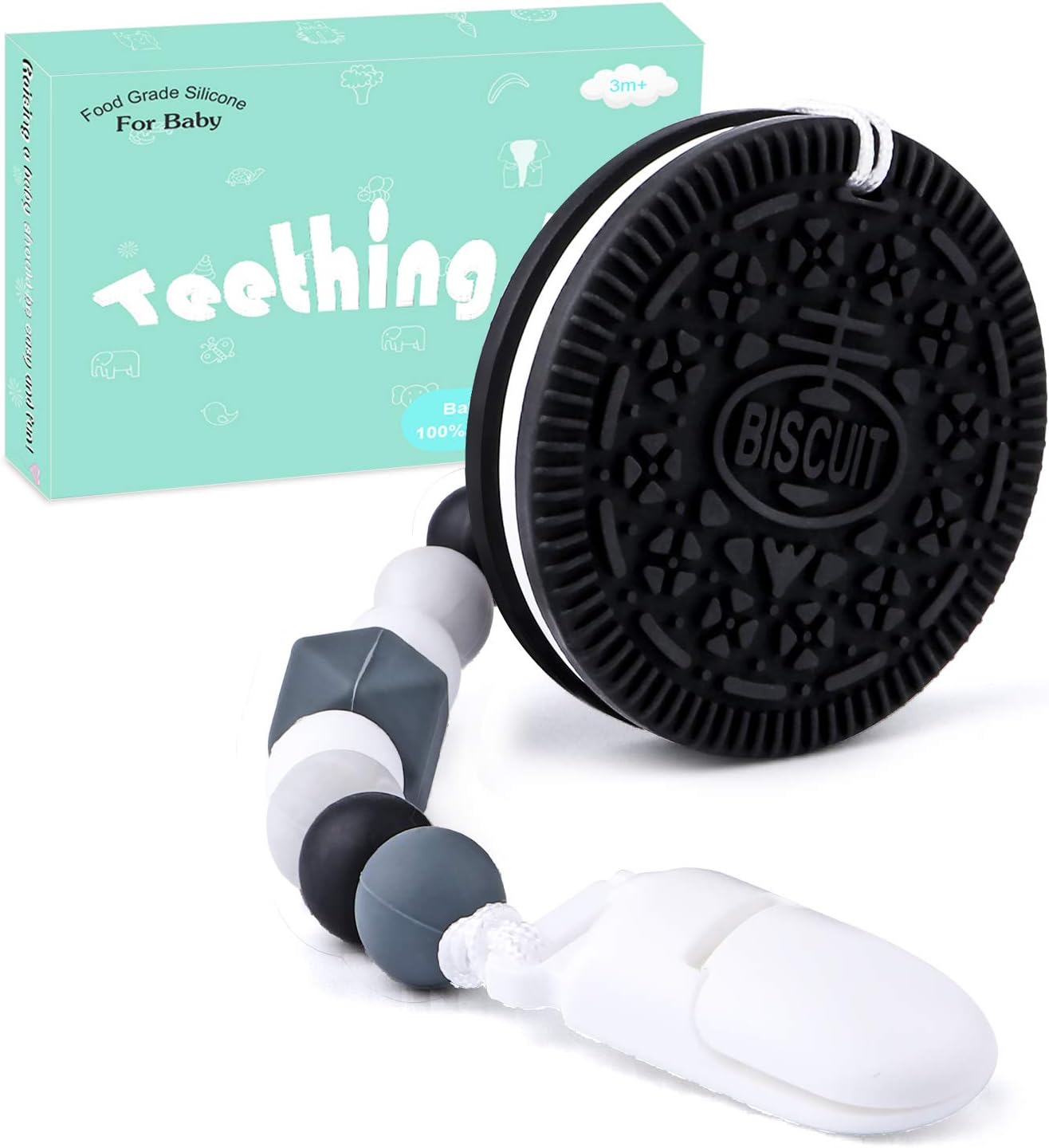 Baby Teething Toys - Tinabless BPA Free Natural Organic Silicone Cookie Teether with Pacifier Clip for Infant and Toddler - Baby Shower Gifts - Teethers Toy for Freezer