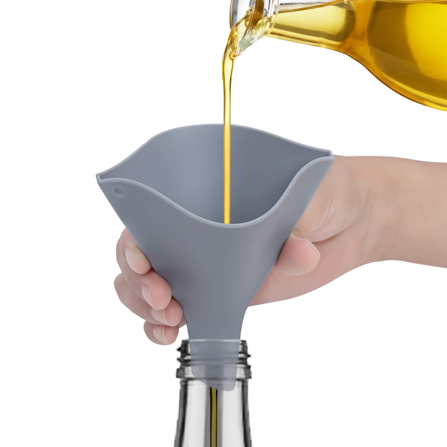 Photo 1 of Tinkeep Collapsible Silicone Funnel for Filling Bottles - Fan-Shaped, Foldable, Food Grade, Gray