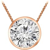 1.5 Carat 14K White Gold Round Diamond Bezel Solitaire Pendant Necklace K Color I2 Clarity, w/ 16" Silver Chain
