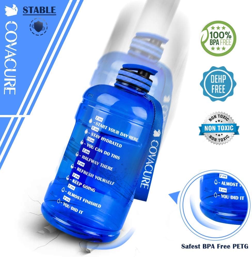 covacure Water Bottle with Time Marker - Reusable 360°Leak-Proof Drinking Water Jug for Gym Fitness, Camping, Hiking : Sports & Outdoors