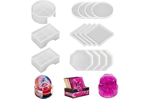 JDH SILICONE 10 Pcs Coaster Resin Molds Silicone,Mold for Epoxy Resin Coaster Molds with Round Square Shape Holder Mold for Epoxy, for DIY Art Craft Cup Mats