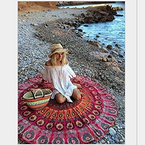 Indian Mandala Round Beach Scarf Tapestry Hippy Boho Gypsy Cotton Tablecloth Beach Towel Round Yoga Mat Women Swimming Sunbath Blanket (1-pic)