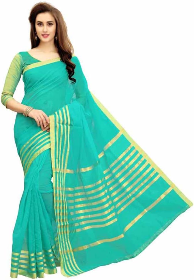Woven Manipuri Cotton Polyester Blend Saree (Blue)