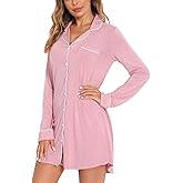 Samring Pajama Nightgown for Women Short/Long Sleeve Button Down Nightwear Top Boyfriend Sleep Shirts Nightdress S-XXL