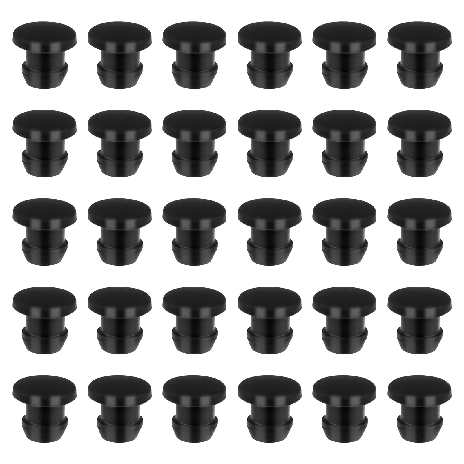 30 Black Snap In Rubber Stoppers, 6mm, Corrosion Resistant, Environmentally Friendly, For Holes & Furniture
