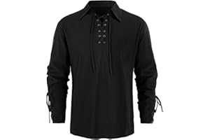 RUNCATI Mens Medieval Pirate Shirt Steampunk Retro Renaissance Viking Long Sleeve Lace Up Mercenary Halloween Scottish Tops