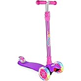 BELEEV Scooters for Kids 3 Wheel Kick Scooter for Toddlers Girls Boys, 4 Adjustable Height, Lean to Steer, Light up Wheels, Extra-Wide Deck, Easy to Assemble for Children Ages 3-12