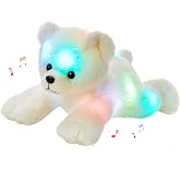 Glow Guards 14" Musical Light up Polar Bear Stuffed Animal LED Singing Soft | Plush Rainbow Lights Lullaby Gift Day Birthday Children Toddler Kids Toy Night Dark Idael