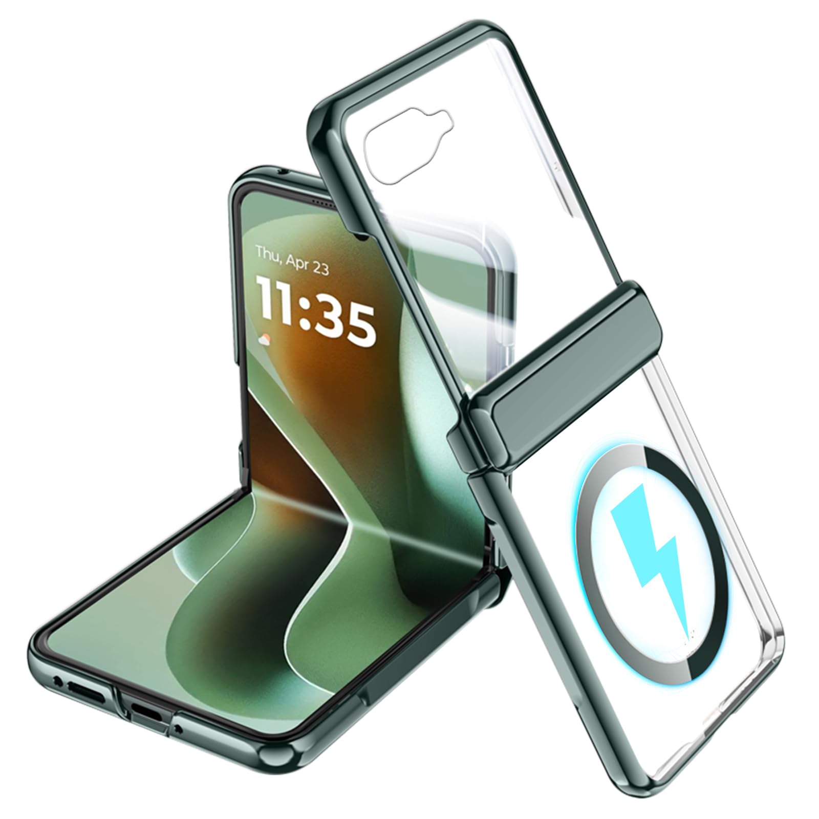 Photo 1 of YQODSZ for Motorola Razr Ultra 2025 Case Magnetic Case, [Wireless Charging] Crystal Clear Slim Case with Screen Protector Hinge Protection Full-Body Protective Cover for Moto Razr Ultra 2025 Green