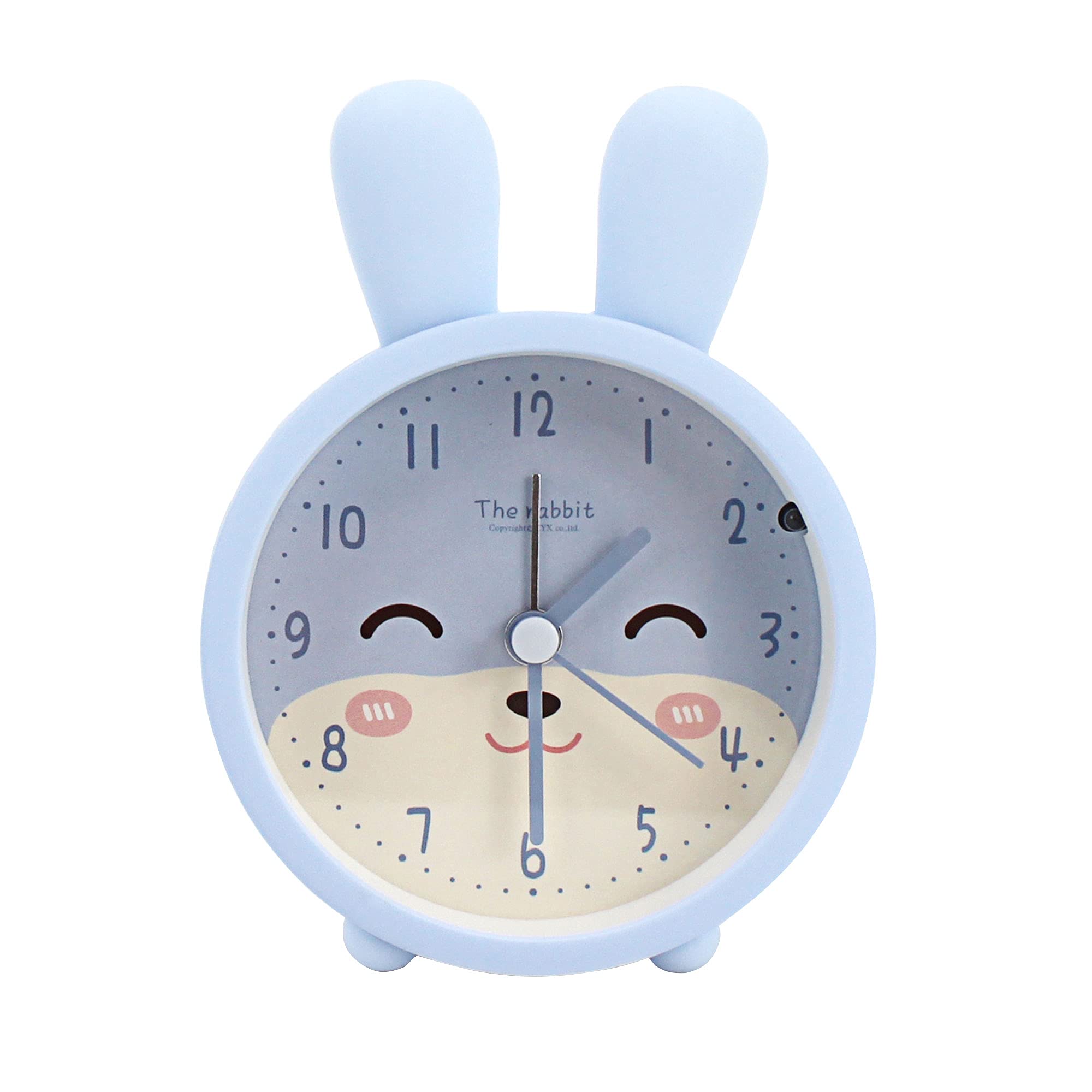 Children Cute Animal Dog/Cat Alarm Clock Silent Non-Ticking Quartz Desk Bedside Alarm Clock for Kids (A-Blue Rabbit)
