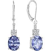 Inpasne Oval Dangle Drop Earrings for Women 925 Sterling Silver Leverback Earrings Birthstone Jewelry Gifts for Her
