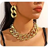Navirix Gold Chunky Jewelry Set for Women Punk Gold Plated Cuban Link Chain Necklace Earrings Set Thick Wide Acrylic Chain Choker Drop Dangle Earrings Gifts