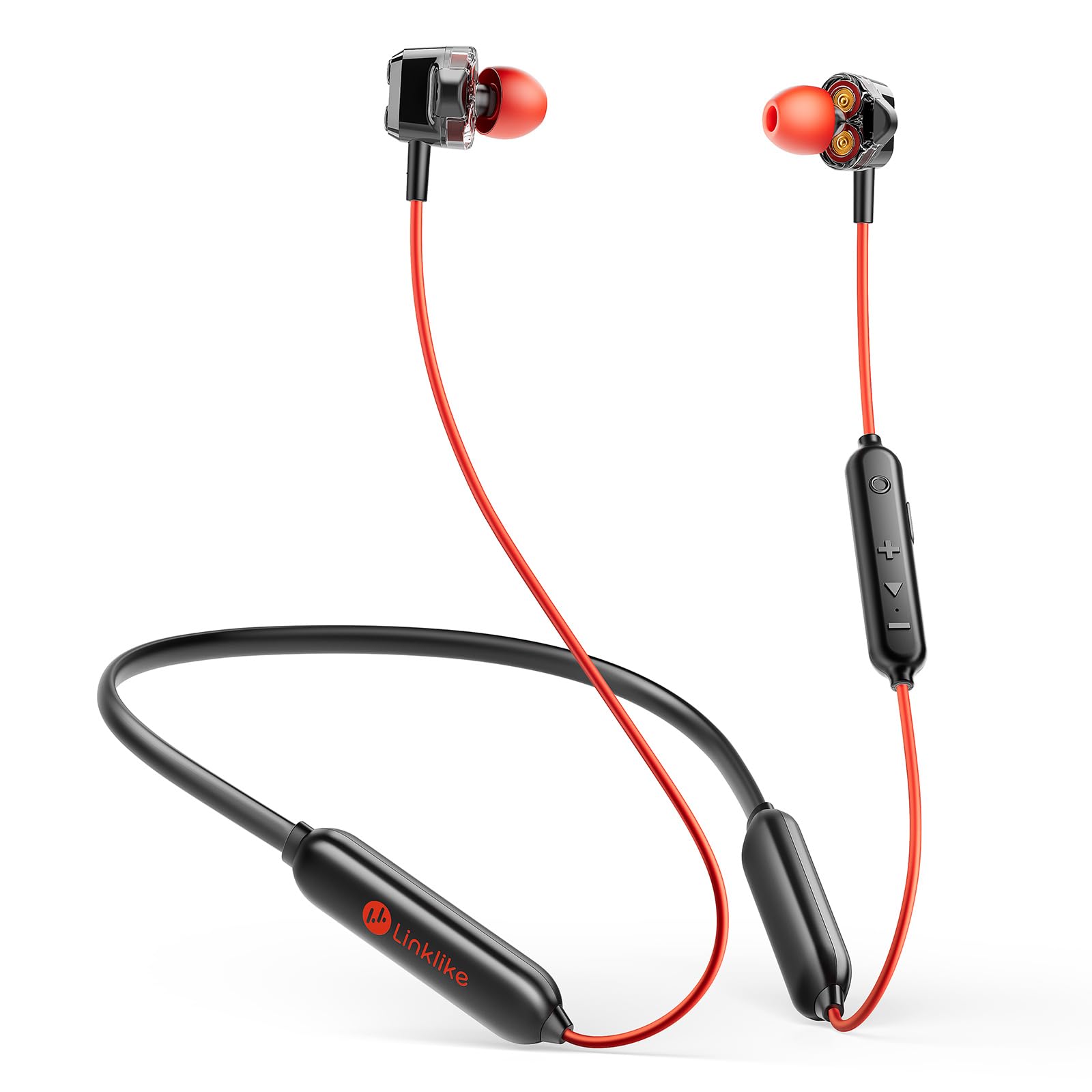 Photo 1 of LINKLIKE Neckband Bluetooth Earbuds Wireless, Sports Earphones with 100H Playtime, HD Sound with 4 Drivers, Earbuds Around Neck Secure Fit IPX7 Waterproof for Running,Gym,Workout-Red