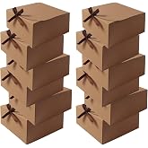 WLUSEAXI Brown Gift Boxes with Lids, Gift Boxes Bulk with Ribbon, 12 Pack | 8 x 8 x 4 Inch Bridesmaid Proposal Box for Wedding, Birthdays, Christmas and Baby Shower