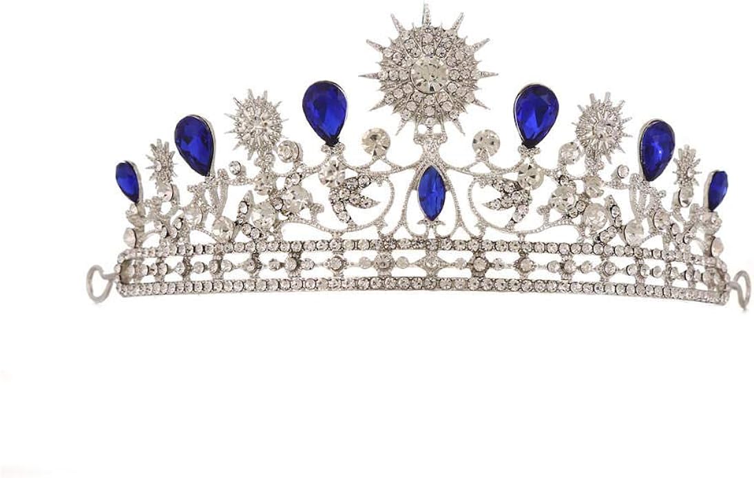 YNYA Tiaras Novia Reina Princesa Diadema Tocado Sol Flor Azul Demonio