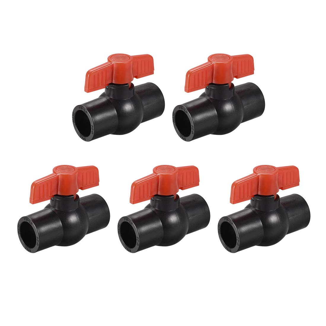 sourcing map Ball Valve, 3/4" Slip PE Socket End Valve T-Handle Water Shut-Off Valve for Irrigation and Water Treatment Black Red 5Pcs