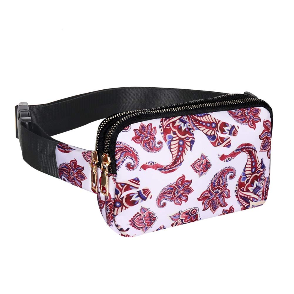 Geestock Bumbag for Ladies, Fanny Pack with Adjustable Straps & 2 Zipper Pockets for Women Men, Crossbody Fashion Waist Belt Bag for Hiking Running Festivals Walking Travel Cycling (White Flower)