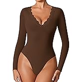 Avidlove Bodysuits for Women Long Sleeve Lace V Neck Body Suits Double Lined One Piece Leotard Shirt Going Out Tops