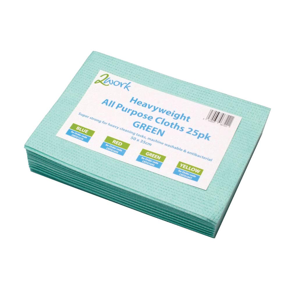 2Work Heavyweight All Purpose Cloth 500x350mm Green (Pack of 25) CNT01645